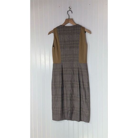 Akris Punto US 4 Sleeveless Wool Blend Sheath Dress Brown Plaid Career Academia - Picture 2 of 10